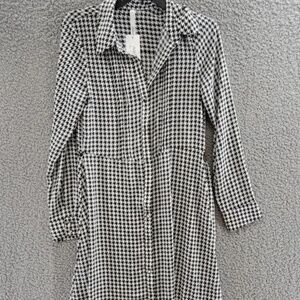 NWT NY Collection Houndstooth Belted Shirtdress Women's Size M